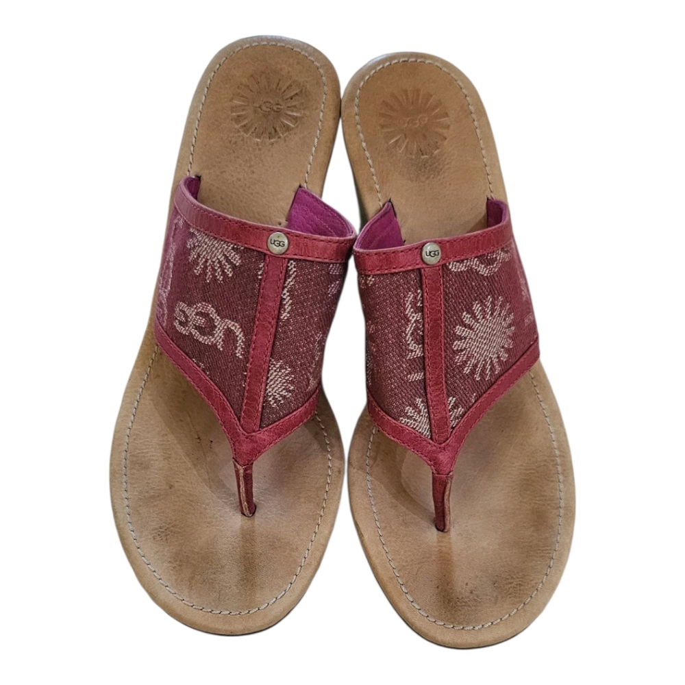 UGG Medium Pink and Tan Wedge Sandals GUC Size 8
